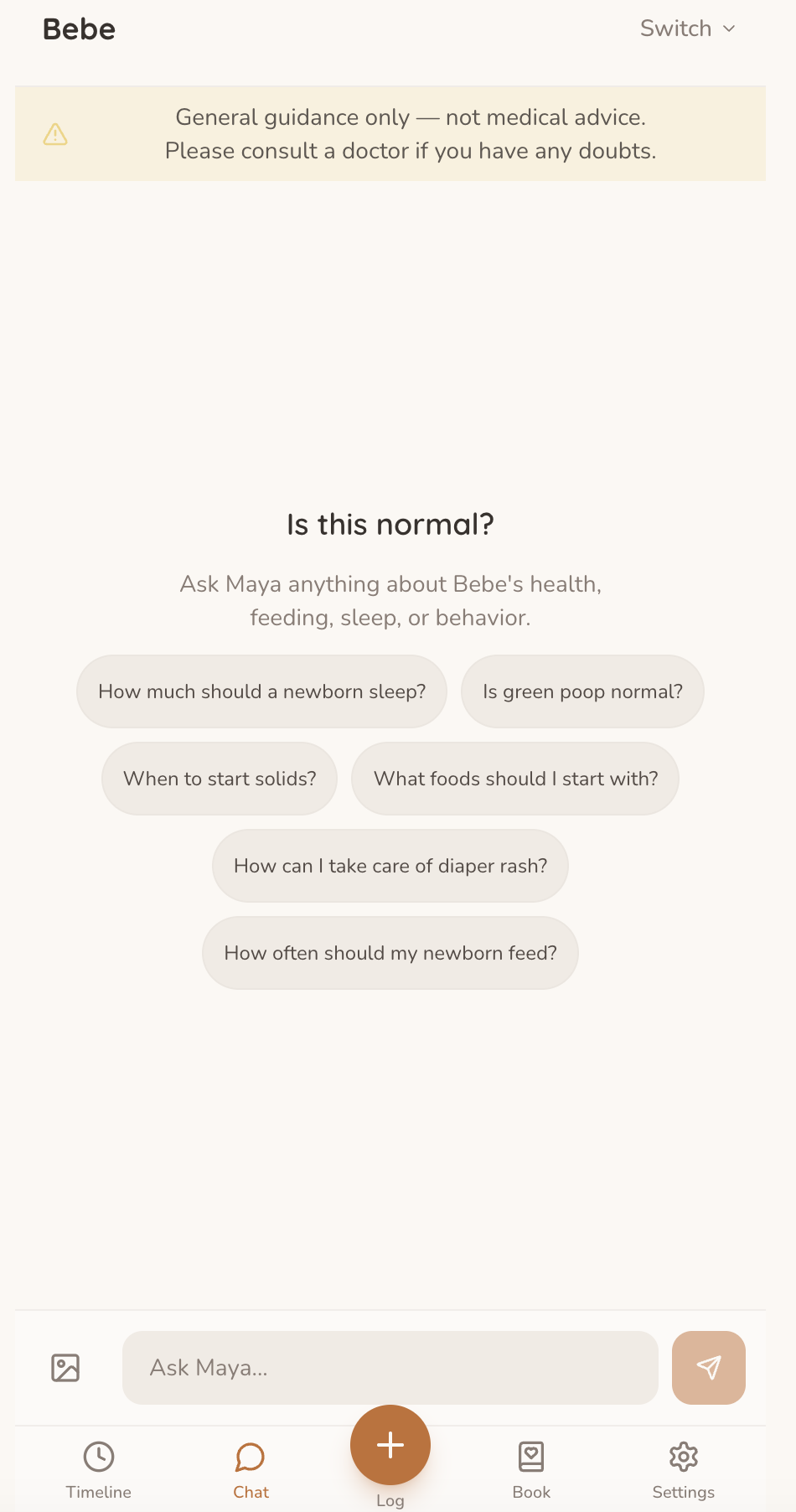 Maya AI assistant — intelligent baby guidance