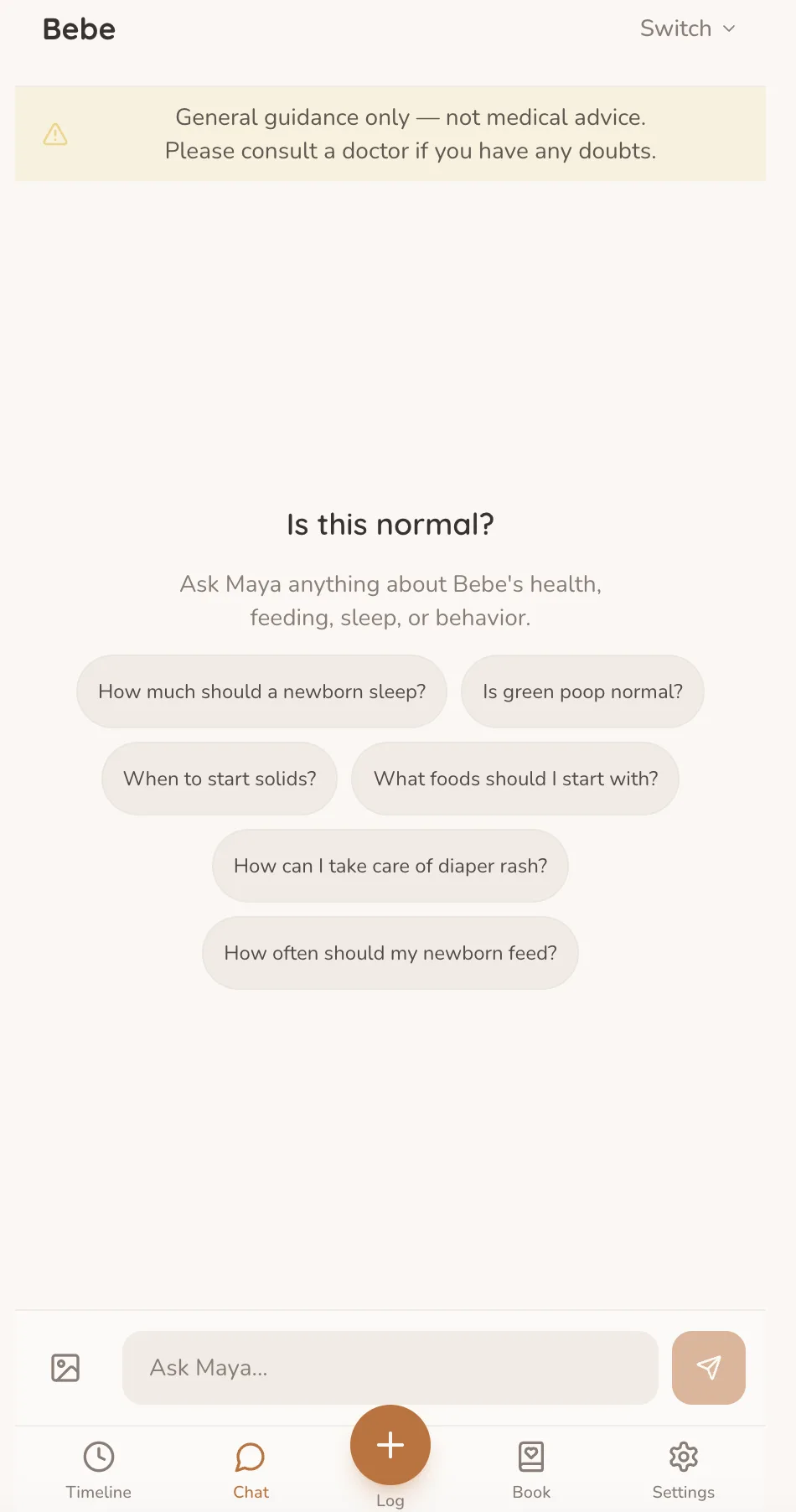 Maya AI assistant — intelligent baby guidance