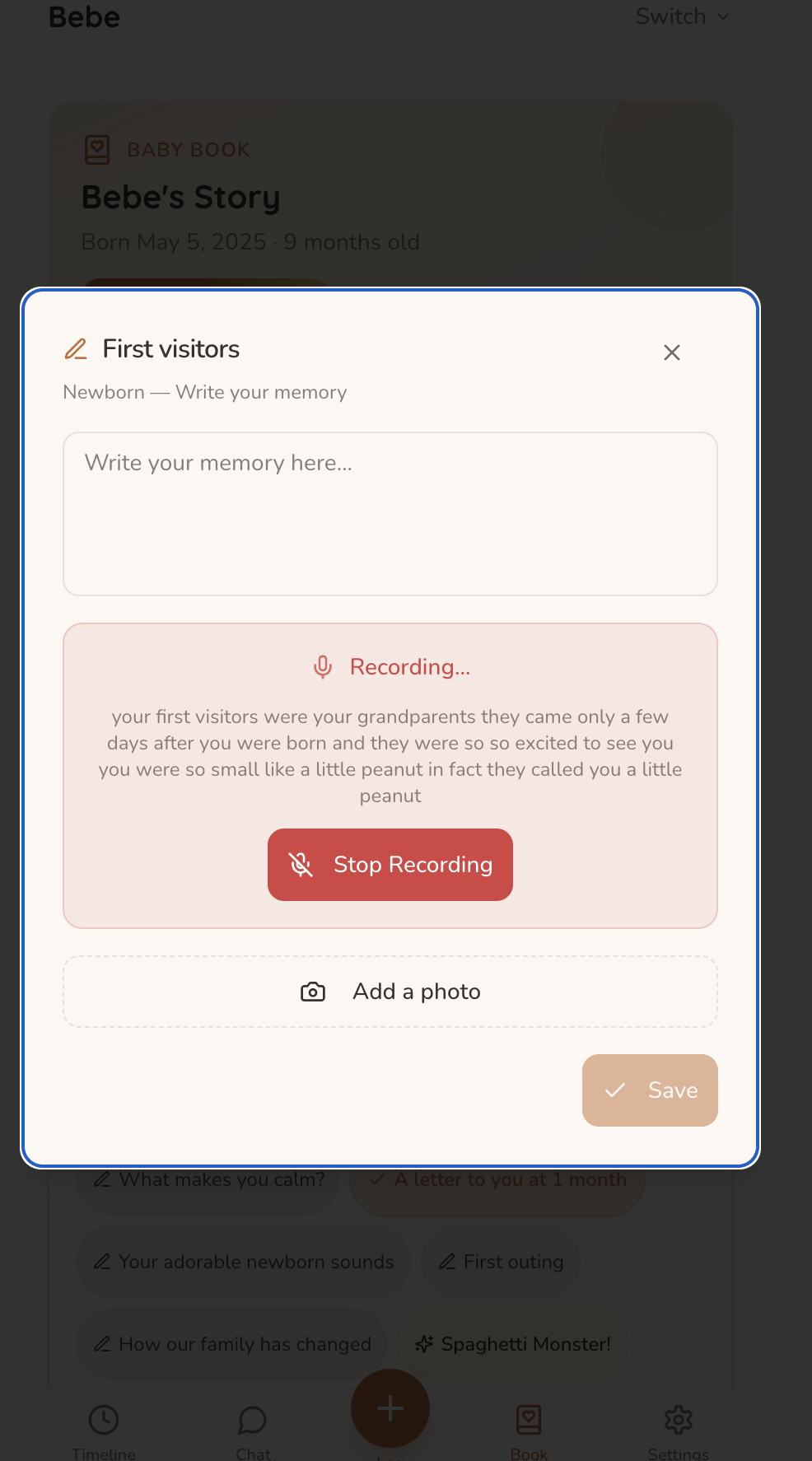 Voice story recording — just talk and capture the moment