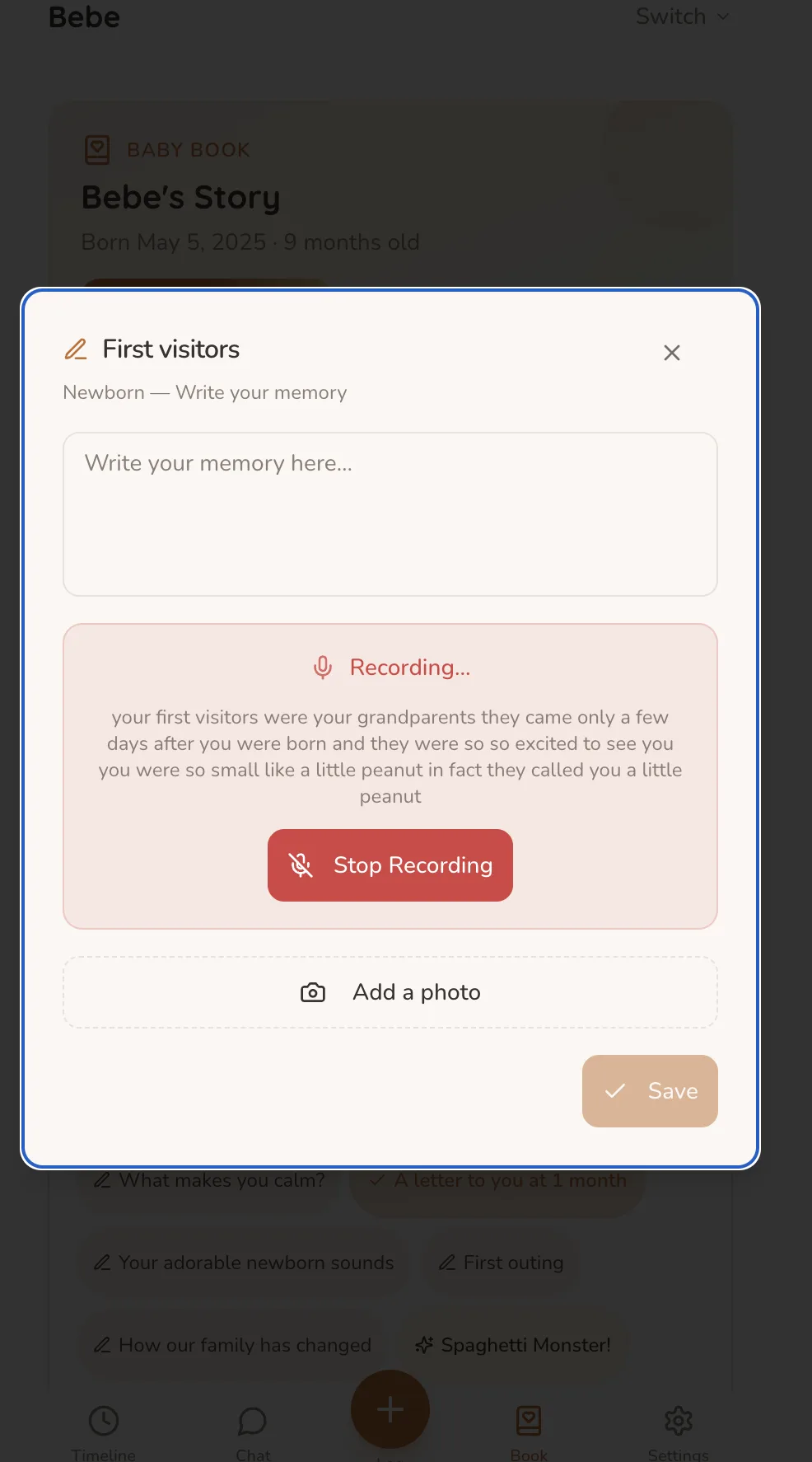 Voice story recording — just talk and capture the moment