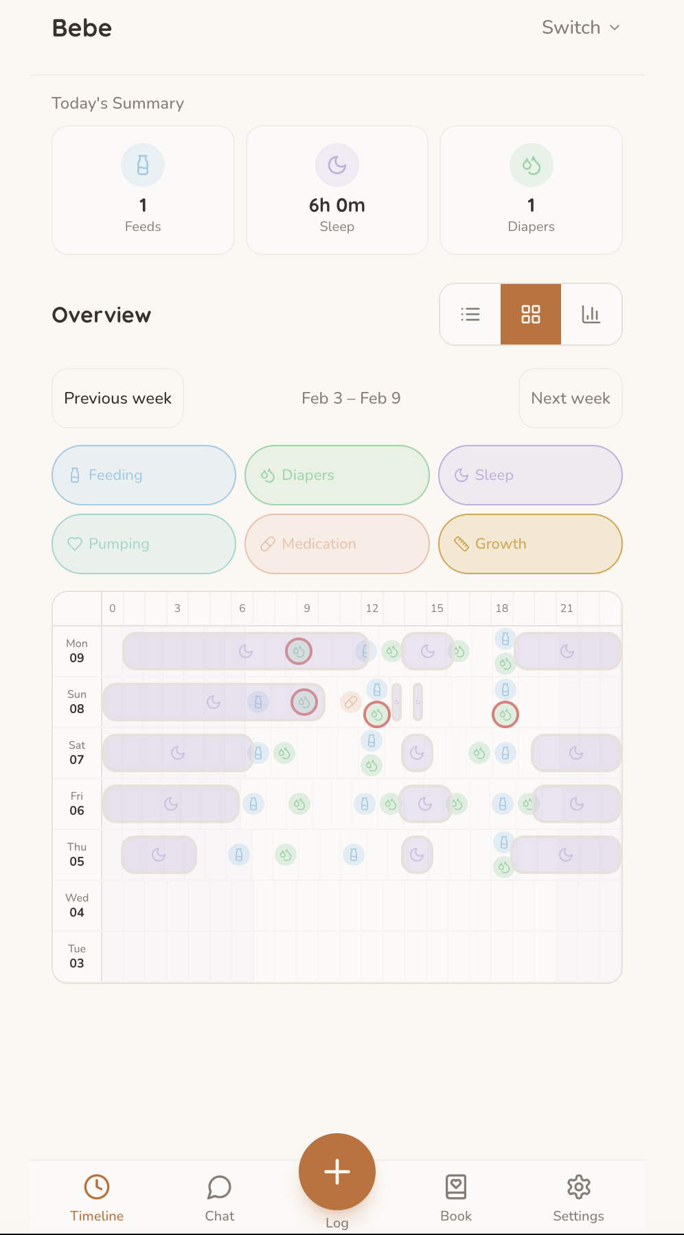 Baby Baby app — home screen